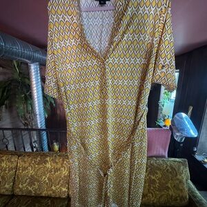 Yellow and White Geometric Pattern Dress